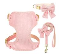 Soft Velvet Breathable Dog Collar Leash Harness Set With Bowknot Metal Buckle For Shiba Inu Pug Chihuahua Poodle Yorkshire,A,M