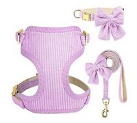Soft Velvet Breathable Dog Collar Leash Harness Set With Bowknot Metal Buckle For Shiba Inu Pug Chihuahua Poodle Yorkshire,Purple,M