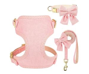 Soft Velvet Breathable Dog Collar Leash Harness Set With Bowknot Metal Buckle For Shiba Inu Pug Chihuahua Poodle Yorkshire,A,S