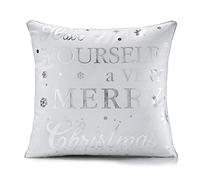 Soft Velvet Feel Have Yourself a Merry Christmas Cushion Cover in White with Silver Trim 45cm x 45cm (18")