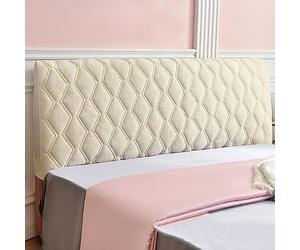 Soft Velvet Headboard Cover, Stretchable Elastic Bed Head Protector, Dustproof Washable Headboard Slipcover for Single Double Beds - Beige, Size: 210cm