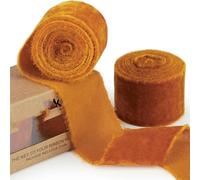 Soft Velvet Ribbon, 1.5 Yards/roll 4cm Handmade Frayed Velvet Ribbon Edged Wrinkle Ripped Wedding Party Flower Bouquet Packing DIY Decorations(Orange)