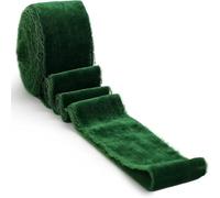 Soft Velvet Ribbon, 1.5 Yards/roll 4cm Handmade Frayed Velvet Ribbon Edged Wrinkle Ripped Wedding Party Flower Bouquet Packing DIY Decorations(Dark Green)
