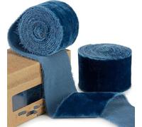 Soft Velvet Ribbon, 1.5 Yards/roll 4cm Handmade Frayed Velvet Ribbon Edged Wrinkle Ripped Wedding Party Flower Bouquet Packing DIY Decorations(Dark Blue)