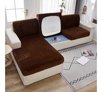 Soft Velvet Sofa Cushion Cover - Stretch Anti-Slip Sofa Cover Couch Cushion Covers for Sectional Sofa L Shape, Sofa Cushion Slipcover Furniture Protector (Coffee, Large Single Seat Cover)