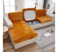 Soft Velvet Sofa Cushion Cover - Stretch Anti-Slip Sofa Cover Couch Cushion Covers for Sectional Sofa L Shape, Sofa Cushion Slipcover Furniture Protector (Orange, Large Single Seat Cover)