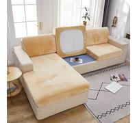 Soft Velvet Sofa Cushion Cover - Stretch Anti-Slip Sofa Cover Couch Cushion Covers for Sectional Sofa L Shape, Sofa Cushion Slipcover Furniture Protector (Beige Yellow, Large Single Seat Cover)