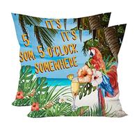 Soft Velvet Square Throw Pillow Cases 16 X 16 , Set of 2 It's Five O'clock Somewhere Parrot Decorative Pillow Covers Cushion Case for Farmhouse Home Decor