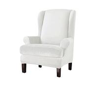 Soft Velvet Wingback Armchair Sofa Cover 2-Piece Stretch Couch Cover Spandex Fabric Armchair Slipcover for Living Room Bedroom Hotel -White