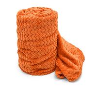 Soft Velvety Plush Throw Blanket Zig Zag Chevron Patterned Blanket for Bed, Sofa Chair/Settee/Couch Throwover Flannel Fleece, 150x200cms (Orange, Double/Twin)
