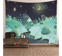 Soft Wall Art Panel, Hills Under the Night, Simple Room Update, 260x240cm | Smooth Weave, for Loft Space, Neat Edge, Classic Plain, Light Green, Artistic Design, Calm Room Mood, Housewarming Gift