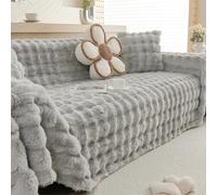 Soft Warm Faux Fur Couch Sofa Cover, Solid Color Plush Sofa Slipcover, Thick Shaggy Fuzzy Sectional Couch Cover, Furniture Protector for Kids, Pets (Platinum Grey,180X230cm/71X91in)