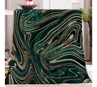 Soft Warm Fleece Throw Blanket, Emerald Green Black Gold Marble Pattern Throw Blanket for Gifts, Bedding for Bed Couch Microfiber Washable, Blanket Perfect for Adults or Children's 59x78 inch