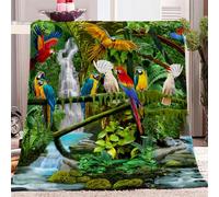 Soft Warm Fleece Throw Blanket, Waterfall & Animal Parrot Pattern Throw Blanket for Gifts, Bedding for Bed Couch Microfiber Washable, Blanket Perfect for Adults or Children's 51x59 inch