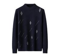 Soft Warm Pullover Sweater Winter Argyle Turtleneck Sweater Mens Long Sleeve Cashmere Pullovers Navy Blue XL