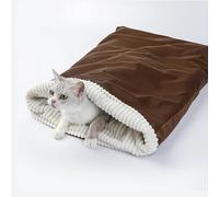 Soft Warming Fabric Pet Calming Bed - Cat Sleeping Bag | Washable Covered Dog Beds | Pet Snuggle Sack Warming Plush Nests For Rest Cuddle Hiding Travel Home Car Autumn Christmas and Others (Coffee)