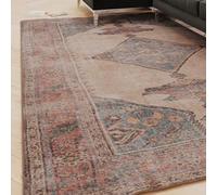 Soft Washable Cotton Rugs Machine Wash Multicoloured Beige Blue Medallion Distressed Kazak Look Kid Pet Suitable Non-Shed Living Room Runner Rug 60cm x 240cm (1ft 12" x 7ft 10")