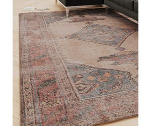 Soft Washable Cotton Rugs Machine Wash Multicoloured Beige Blue Medallion Distressed Kazak Look Kid Pet Suitable Non-Shed Living Room Runner Rug 60cm x 240cm (1ft 12" x 7ft 10")