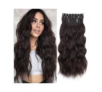 Soft Water Wave Clip In Hair Extensions 4Pcs Natural Looking Synthetic for Women 20" 180g Long Wavy Curly Extension with 11 Clips Long(Medium Brown)