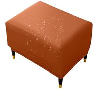 Soft Waterproof Ottoman Cover Square Stainproof PU Leather Stretch Footrest Slipcover with Elastic Bottom Water-Resistant Foot Stool Protector Wipe Clean for FoldingStorage Ottomanstools(Orange,L)