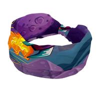 Soft Wide Headband, Purple Rocket Flying over the Moon Headbands for Women Girls, Stretchy Knotted Headwraps, Fashion Sports Hairdband for Workout Yoga, Gym, Running