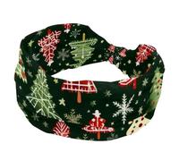 Soft Wide Headband, Women's Headbands, Non Slip Hairbands, Christmas Treen Snowflake Star Green Background Elastic Hair Band, Twisted Knot Turban Headwrap