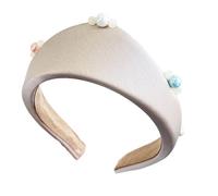 Soft Wide Headbands with Pearls Accents and Crowns, Apricot | Soft Fabric Headbands with Pearls Decors for Women French Hairstyles Eye Catching Headpiece and Various Occasion
