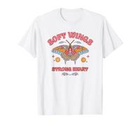 Soft Wings Strong Heart Boho Floral Butterfly Value Graphic T-Shirt, Men, White, L