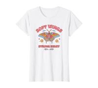 Soft Wings Strong Heart Boho Floral Butterfly Value Graphic T-Shirt, Women, White, L