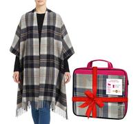 Soft wool cape made in Scotland - Thick, Warm Winter Poncho - 160cm x 100cm Bannockbane Silver Tartan - Long Cape Blanket Poncho - Mothers day, Gift for Christmas - Home, Travel, Camping