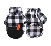 Soft Wool Dog Hoodie, Winter Warm Puppy Sweater & Cat Coat for Small Dogs, Chihuahua Pug Clothing with Cozy Hood, Cute Pet Outfit for Cold Weather(Black Plaid,XL)
