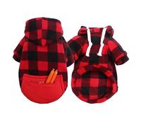 Soft Wool Dog Hoodie, Winter Warm Puppy Sweater & Cat Coat for Small Dogs, Chihuahua Pug Clothing with Cozy Hood, Cute Pet Outfit for Cold Weather(Red Plaid,3XL)