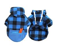 Soft Wool Dog Hoodie, Winter Warm Puppy Sweater & Cat Coat for Small Dogs, Chihuahua Pug Clothing with Cozy Hood, Cute Pet Outfit for Cold Weather(Blye Plaid,4XL)