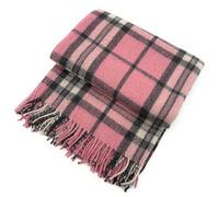 Soft Wool Tartan Travel Blanket for car and caravan - 70x60 inches large blanket - Scottish plaid, checkered, Indoor, lightweight Outdoor warm, Bed and Sofa, Picnic Rug - Thomsn Pink Tartan
