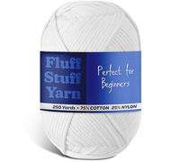 Soft Yarn for Crocheting - Crochet & Knitting Yarn, Beginner Yarn with Easy-to-See Stitches, 250 Yds Amigurumi Yarn, Cotton-Nylon Blend Tshirt Yarn for Crocheting, Worsted Weight Yarn 4, White Yarn