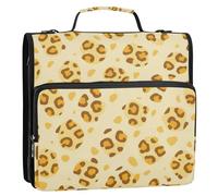 Soft Yellow Leopard Fur Print 1.5-Inch 3-Rings Binder with Extra Pockets with Strap Multi-Pocket Portable Portfolio for Middle Student Bolsa de cremallera