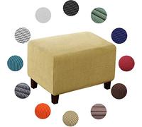 Soft Yellow Stretch Footstool Slipcover - Washable Square Ottoman Cover for Living Room - Durable Pouffe Protector - Small Size Fits Most Ottomans