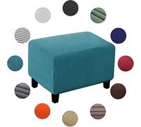 Soft Yellow Stretch Pouffe Slipcover - Washable Square Footstool Protector for Living Room, Small Size, Fabric, Modern Home Decor, Easy to Clean