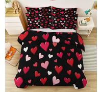 Soft Zippered Microfibre Bedding Set King Size, Romantic Sweetheart Pattern Design, Reversible Quilt Cover for Master Bedroom, Women, Black