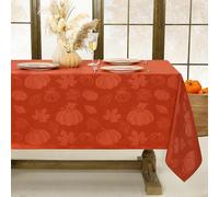 Softalker Autumn Table Cloth Orange Pumpkin Tablecloth Rectangle 140x200 cm Wipe Clean Jacquard Table Cover Water Resistant Wipeable Tablecloths for Fall Dining Party Festival Decorations, 55x78 Inch