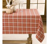 Softalker Autumn Table Cloth Rectangular 140x200 cm Orange Tartan Tablecloth Cotton Blend Wipeable Tablecloths Small Table Cover for Halloween Coffee Restaurant Party Buffet Dining Tabletop Decoration
