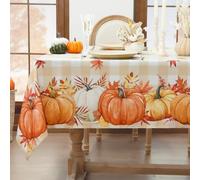 Softalker Autumn Table Cloth Wipe Clean Orange Gingham Tablecloth 140x140cm Square Tablecloths Pumpkin Small Table Cover Water Resistant for Party Birthday Coffee Halloween Thankgiving Decorations
