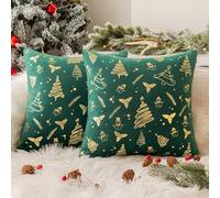 Softalker Christmas Cushion Covers 50cm x 50cm Green Velvet Set of 2 gold Snowman Christmas tree pattern large Cushions Cover 20x20 Sofa living room bedroom Outdoor Garden home decor