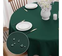 Softalker Christmas Round Table Cloth Dark Green 150 CM Xmas Water Resistant Tablecloths Wipe Clean Wipeable Tablecloth Wrinkle Table Cover for Party Kitchen Dining Restaurant Bar Winter 59 inch