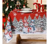 Softalker Christmas Table Cloth Rectangular 140x200 cm Wipe Clean Red Xmas Tablecloth Water Resistant Table Cover Snowflakes Snowman Washable Tablecloths for Party Dining Festival Home Decorations