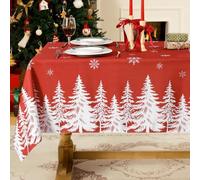 Softalker Christmas Table Cloth Rectangular Red 140x200 cm Xmas Tablecloth Wipe Clean White Snowflakes Table Cover Water Resistant Tablecloths for Party Holiday Winter Decorations Dining Kitchen