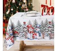 Softalker Christmas Table Cloth Rectangular White Xmas Tablecloth 140x200cm | Snowman & Snowflake Print, Water Resistant, Wipe Clean, Washable for Winter Dining, Party, Festive Home Decor,55x78 Inch