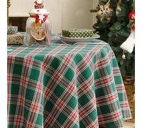 Softalker Christmas Table Cloth Round 150 cm Diameter Green Tartan Tablecloth Wipe Clean Large Table Cloths New Year Table Cover Festive Decoration for Outdoor Coffee Birthday Party Garden Tabletop