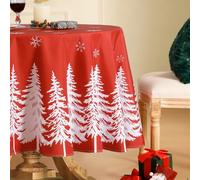 Softalker Christmas Table Cloth Round Red Xmas Tablecloth 150 cm Wipe Clean SnowFlakes & Tree Table Cover Water Resistant Washable Tablecloths for Party Holiday Winter Decorations Dining Kitchen