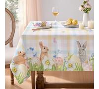 Softalker Large Easter Table Cloth Colorful Gingham Tablecloths Wipeable 240x140cm Rectangular Spring Floral Tablecloth Table Cover for Summer Outdoor Party Birthday Festive Decorations,55x78 inch